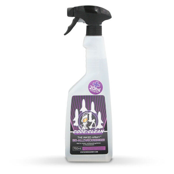 THE INKED ARMY - Code Clean - Detergente speciale - Smacchiatore per superfici di lavoro - biodegradabile - 750 ml + 20 ml gratis